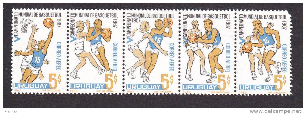 Uruguay, Scott #C317a, Mint Hinged, Playing Basketball, Issued 1967 - Uruguay