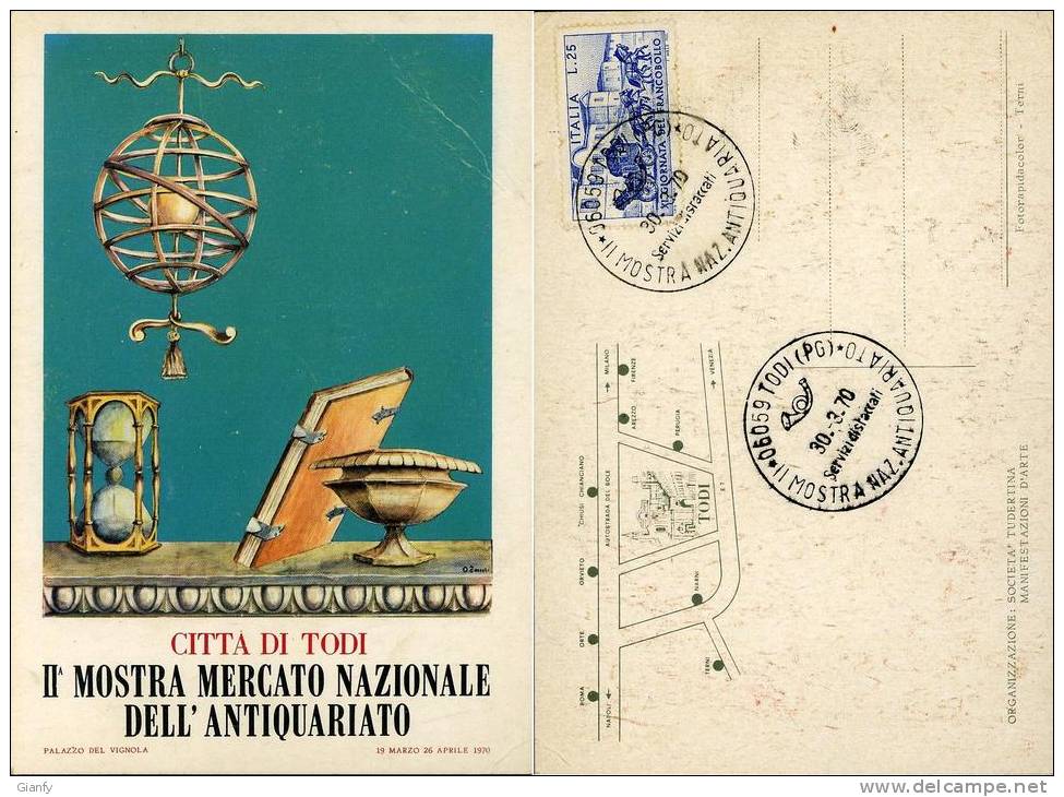 TODI IIa MOSTRA MERCATO ANTIQUARIATO 1970 ANNULLO SPECIALE FDC - Foires