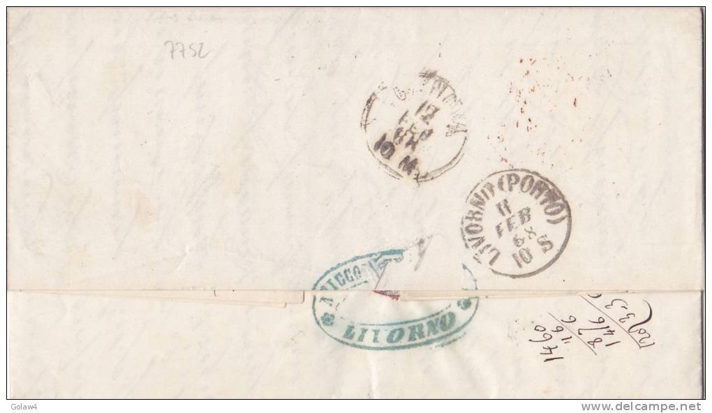 7752# VITTORIO EMANUELE II / LETTERA LIVORNO 1868 Verso LIVORNO PORTO Via GENES BATEAU A VAPEUR => NICE ALPES MARITIMES - Storia Postale