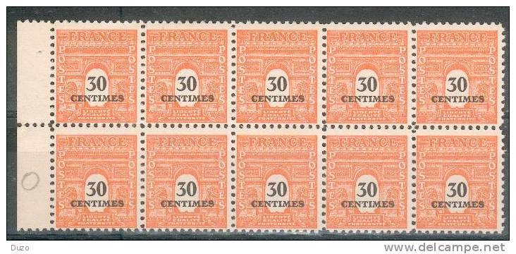 France - 1945 -  Bloc De 10 Valeurs - Arc De Triomphe 30 C. Orange  Y&T N°702 ** Neuf  ( Sans Charnière) - 1944-45 Triomfboog