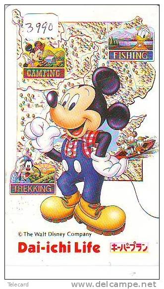 Télécarte Japon DISNEY / 110-165772 - Mickey Minnie Donald (3990) Fishing Camping Trekking- Japan Phonecard Assurance - Disney