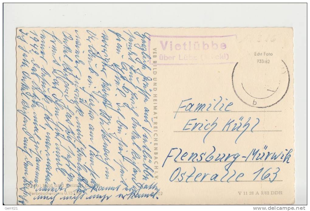 0-2860 LÜBZ, 4-Bild-karte, Landpoststempel  "Vietlübbe über Lübz", Briefmarke Fehlt - Lübz