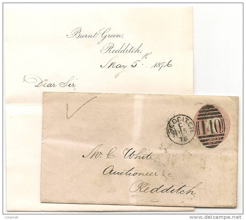 UK - VF 1876 VICTORIA ENTIRE With Letter Enclosed, Send From REDDITCH - Brieven En Documenten