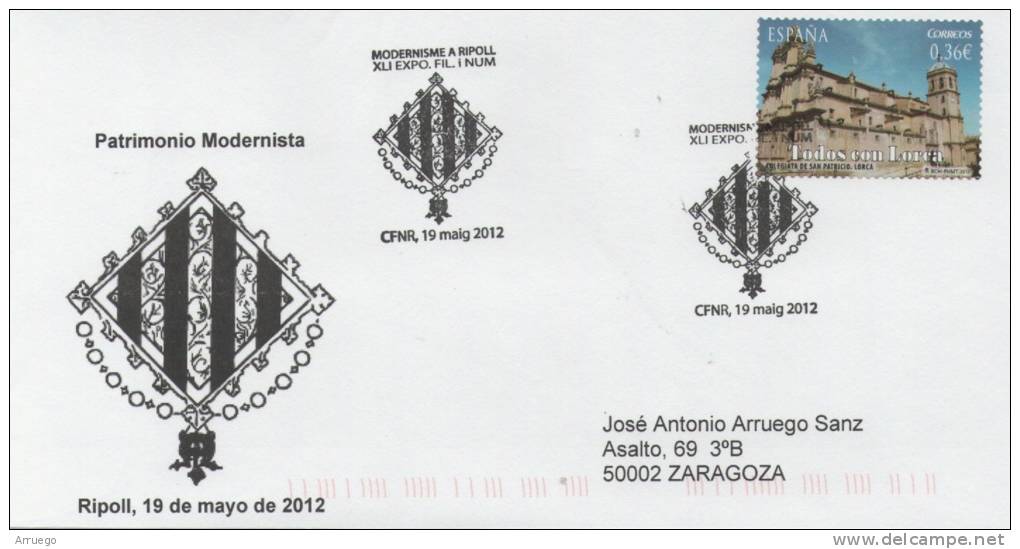 SPAIN. POSTMARK MODERN HERITAGE IN RIPOLL. 2012 - Brieven En Documenten