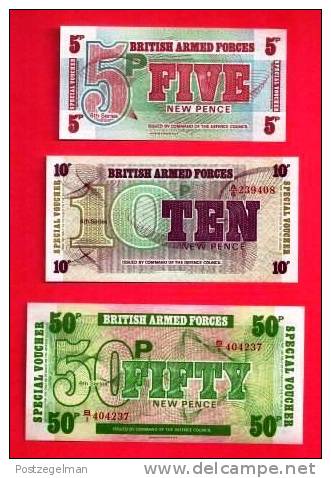 BRITISH ARMED FORCES 1972,  3 Banknotes  ,Mint Unc.  5, 10 And 50 New Pence Nrs. 1444-1446 - Andere & Zonder Classificatie