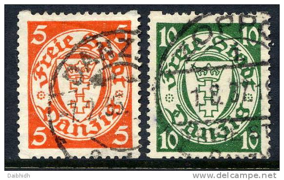 DANZIG 1932 Arms Definitive 5 And 10 Pfg. Coil Perforation On White Paper, Used.  Michel 193-94Dx Cat. €27 - Usati