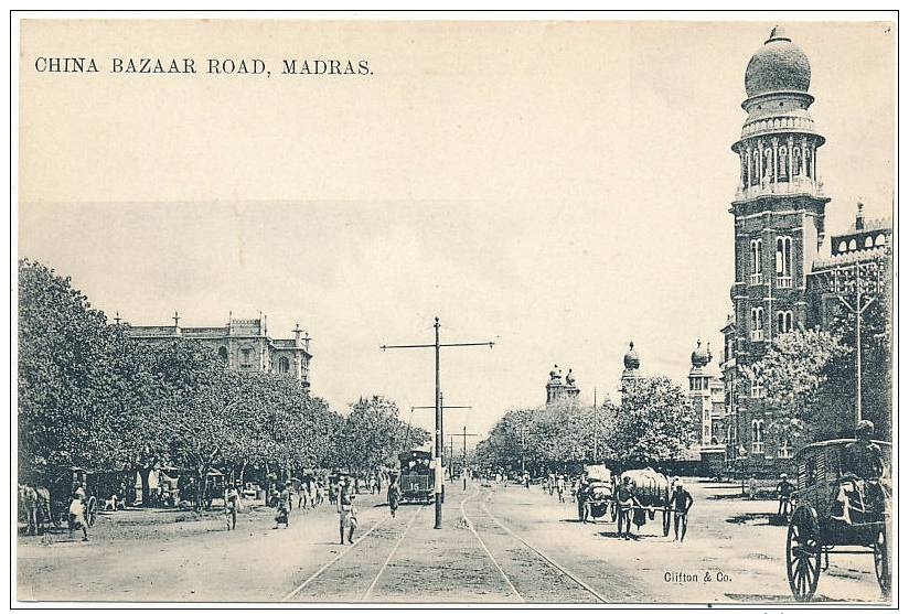 CHINA BAZAAR ROAD, MADRAS. --  Clifton & Co. -- Circa 1900 -- UDB (British India) -- Animated - Indien