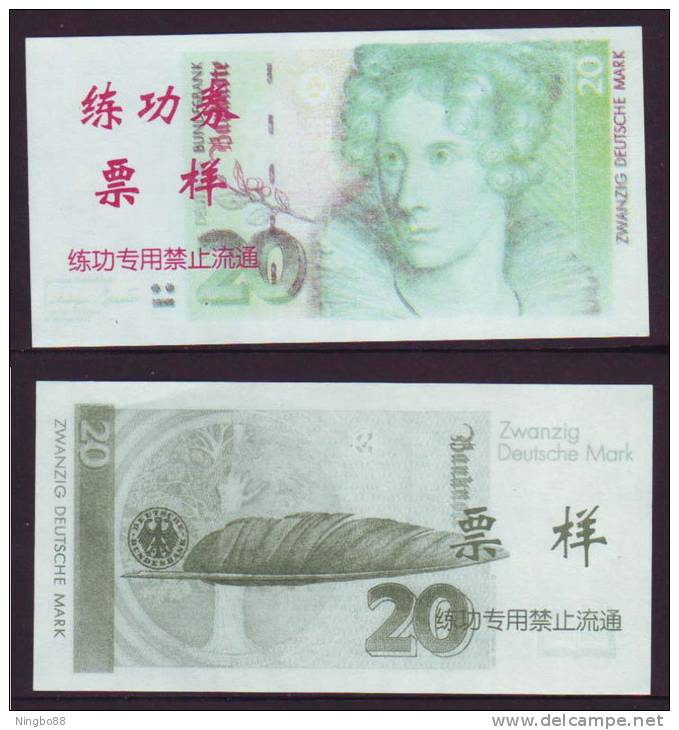 (Replica)China BOC Training/test Banknote,Germany B Series 20 DM Deutsche Mark Note Specimen Overprint - [17] Falsi & Campioni