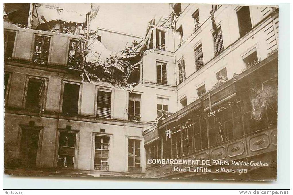 DEP 75009 BOMBARDEMENT DE PARIS RAID DE GOTHAS RUE LAFITTE 8 MARS 1918 - Altri & Non Classificati