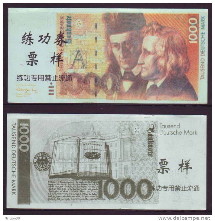 (Replica)China BOC Training/test Banknote,Germany B Series 1000 DM Deutsche Mark Note Specimen Overprint - [17] Vals & Specimens