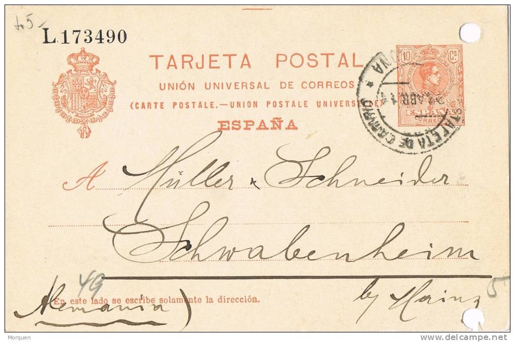 6763. Entero Postal Barcelona 1911 A Alemania, Variedad Cartulina, Edifil Num 53E - 1850-1931