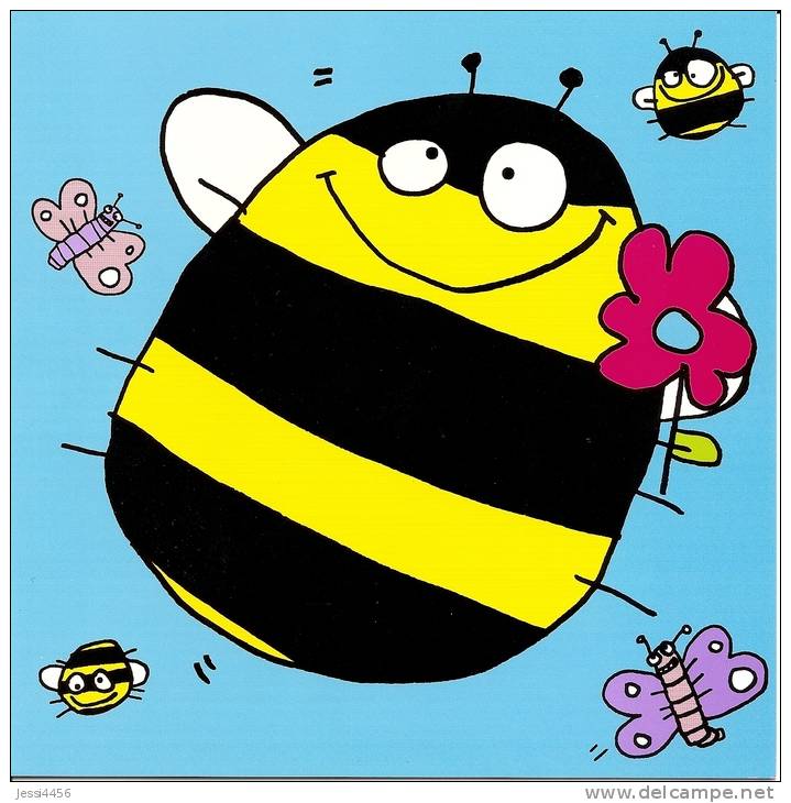 Carte Postale Double Bumbles 16x16 Cm + Enveloppe Assortie - Bee Happy - Insectes