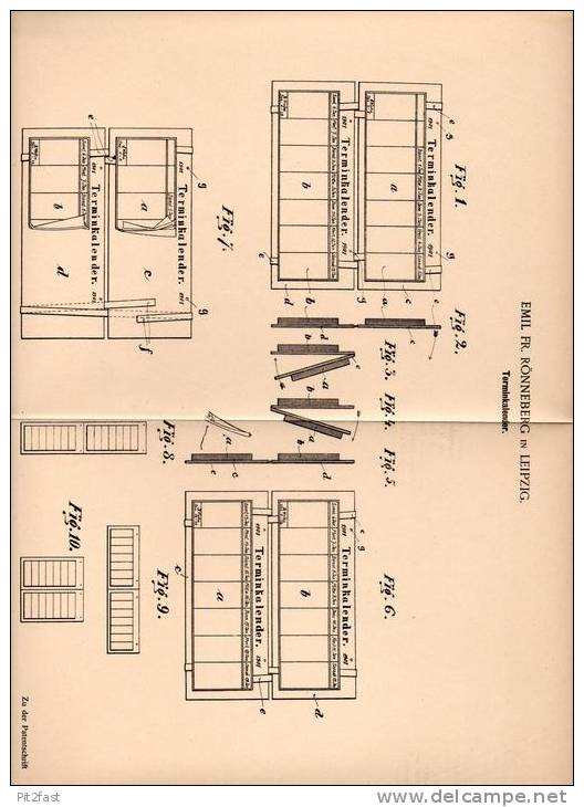 Original Patentschrift - E. Rönneberg In Leipzig , 1900 , Kalender , Terminkalender , Planer !!! - Other & Unclassified