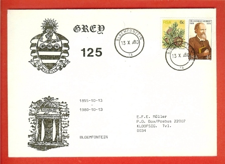 RSA 1980 Unofficial Cover Grey College Bloemfontein 125 Years Stampnr. 517 - Lettres & Documents