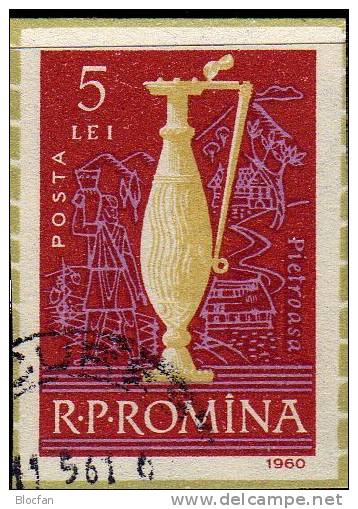 Wein Aus Rumänien 1960 Block 48 O 4€ Historische Kanne Mit Pietroasa-Schatz Gold-Medaille Bf Bloc Wine Sheet Of Romania - Alimentation