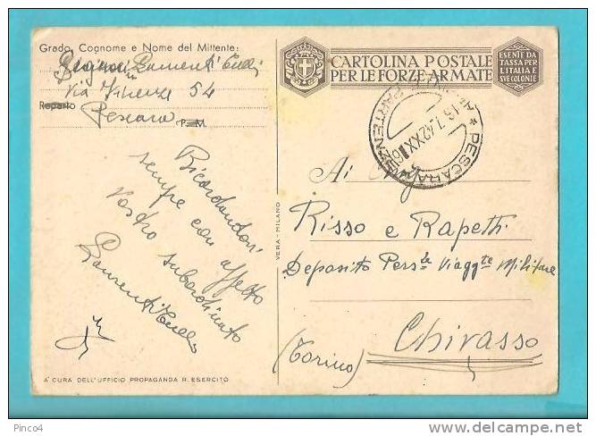 CARRI ARMATI FRANCHIGIA MILITARE CARTOLINA POSTALE PER LE FORZE ARMATE VIAGGIATA NEL 1942 - Guerra 1939-45