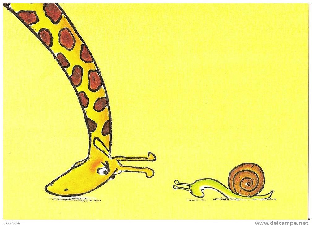 CPM Carte Animaux Humour 14,7x10,5 Cm Marc Chalvin + Enveloppe - Girafe Escargot Cornes / Giraffe Snail Horn - Humour