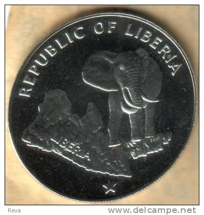 LIBERIA $5 EMBLEM SHIP FRONT ELEPHANT ANIMAL BACK 1975 AG SILVER PROOF KM29 READ DESCRIPTION CAREFULLY !!! - Liberia