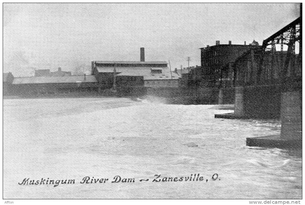 Zanesville OH MUskingum River Dam 1905 Postcard - Zanesville