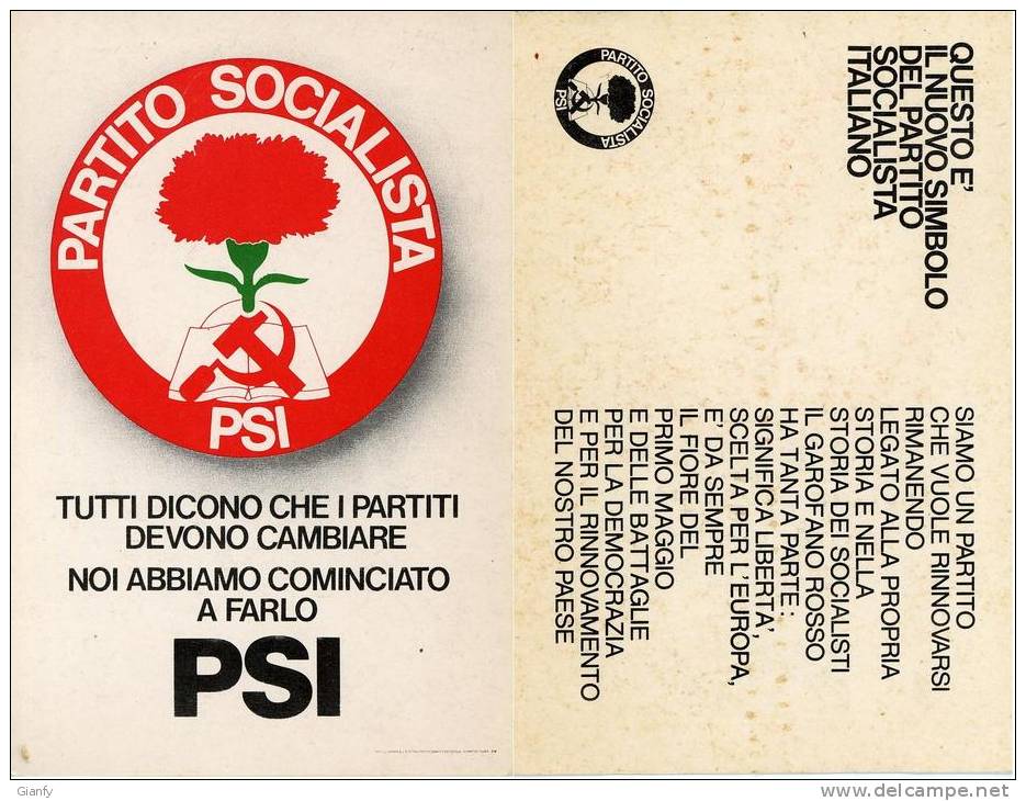 POLITICA PARTITO SOCIALISTA ITALIANO PSI NUOVO SIMBOLO 1993 CARTONCINO - Politieke Partijen & Verkiezingen