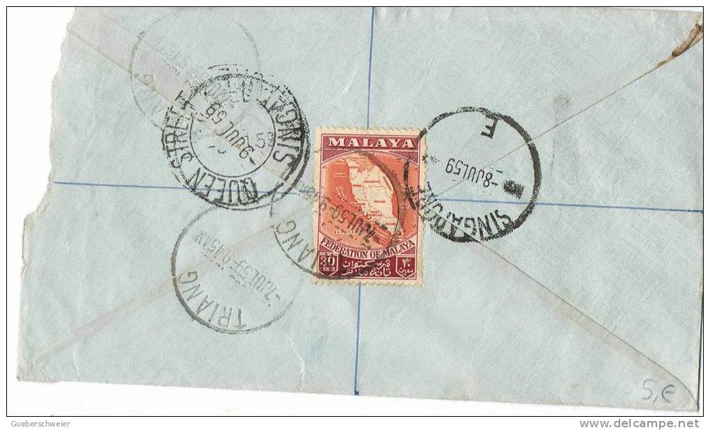 L-DIV19 - MALAYA Lettre Recommandée De TRIANG Pour Singapour De 1959 - Malayan Postal Union