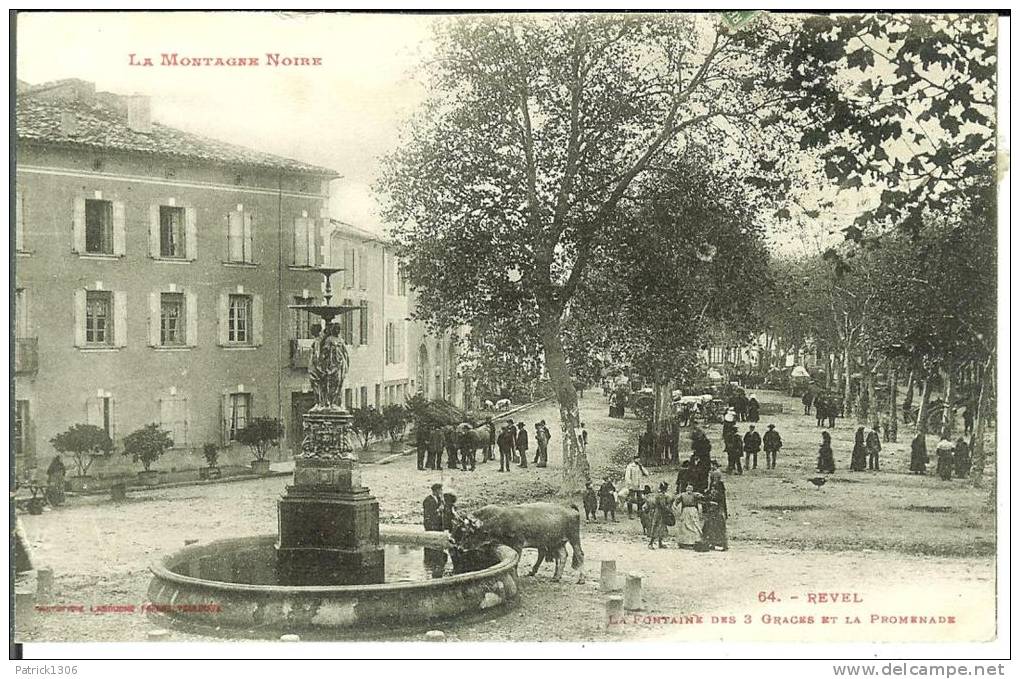 CPA  REVEL, Fontaine Des 3 Orages Et La Promenade 6124 - Revel