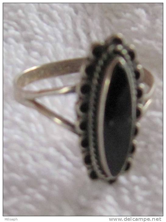 Ancienne Bague Pierre Noire De Forme Oblongue - Argent (sous Réserve) - Ring