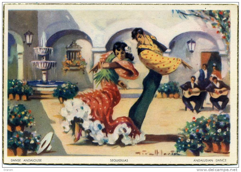 CPSM Espagne Escenas Andaluzas Danse Andalouse Seguidillas Illustrateur Girault Levin - Autres & Non Classés