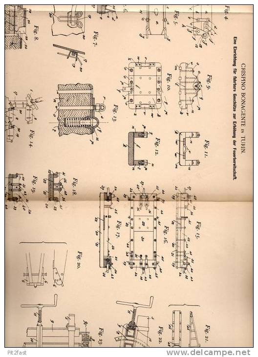 Original Patentschrift - C. Bonagente In Turin , 1899 , Fahrbares Geschütz , Kanone !!! - Vehículos