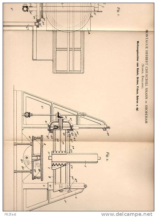 Original Patentschrift - M. Shann In Shoreham , 1898 , Werkzeugmaschine Zum Bohren , Hobeln , Drehen Und Fräse !!! - Tools