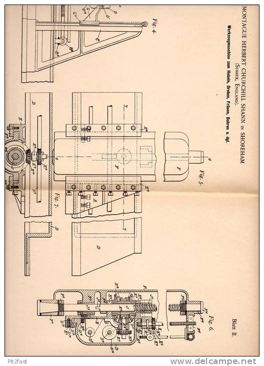 Original Patentschrift - M. Shann In Shoreham , 1898 , Werkzeugmaschine Zum Bohren , Hobeln , Drehen Und Fräse !!! - Tools