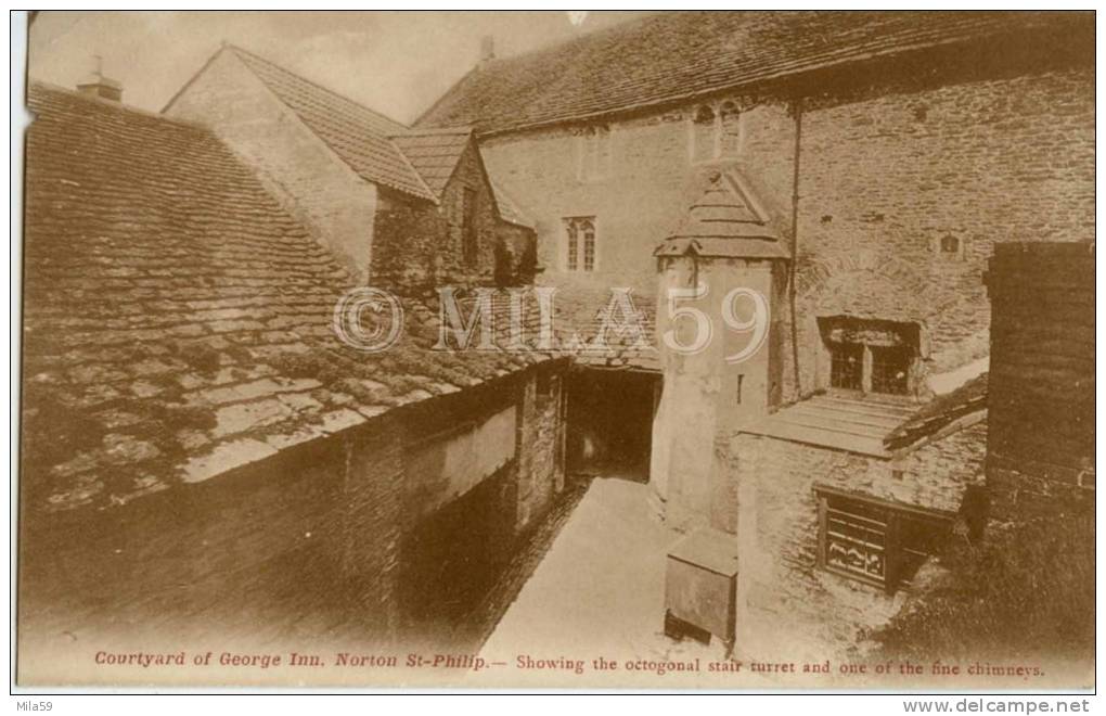 Courtyard Of George Inn. Norton St Philip. Showing The Octogonal Stair Turret And One Of The Fine Chimneys. - Autres & Non Classés