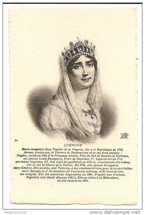 FEMME CELEBRE Joséphine Format CPA Bords Ondulés Edition N.D. 54 VOIR SCAN - Femmes Célèbres