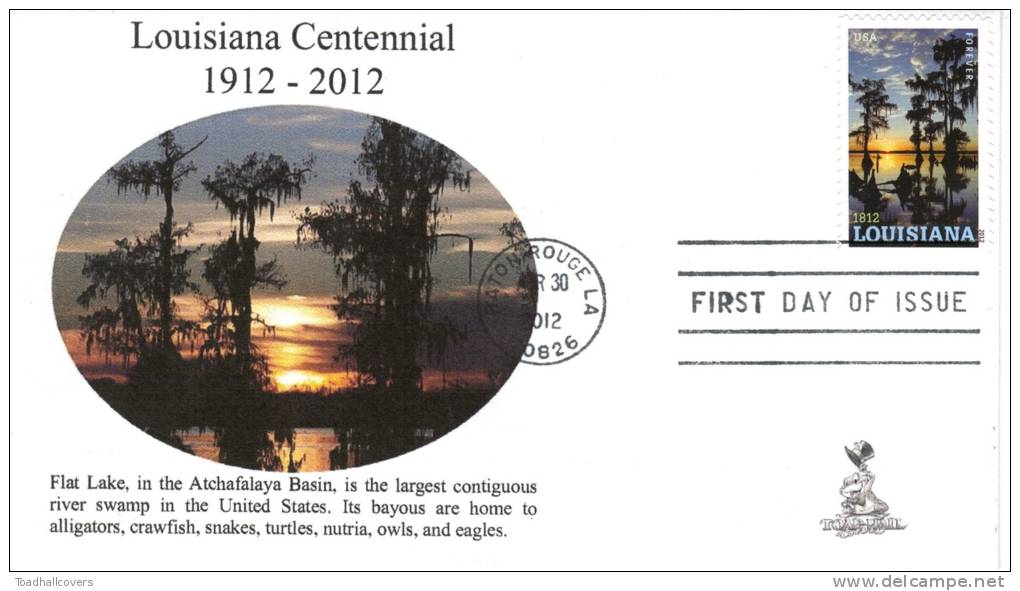 Louisiana Centennial FDC With 4-bar Killer Cancellation, From Toad Hall Covers #1 - 2011-...