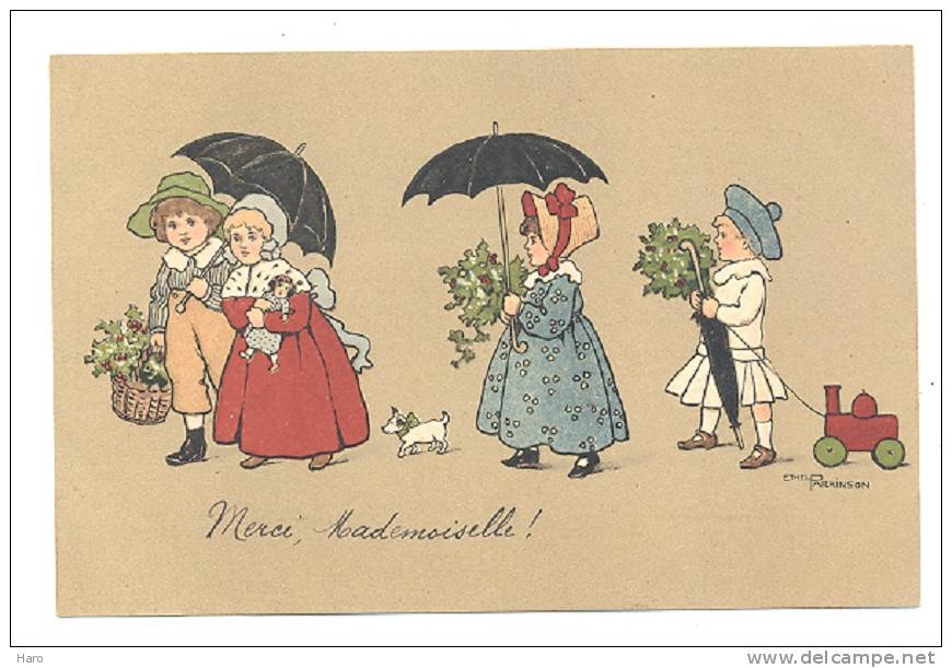 FANTAISIE - Illustrateur Ethel PARKINSON - "Merci Mademoiselle" -Couples D´enfants Avec Parapluies (1786)b96 - Parkinson, Ethel