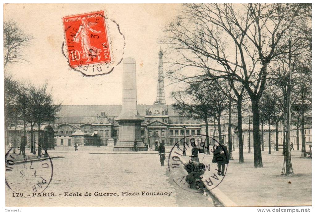75 Paris L´Ecole De Guerre Place Fontenoy Animée Carte Precurseur - Onderwijs, Scholen En Universiteiten