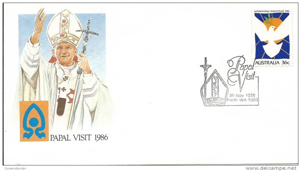 Papal Visit 1986 Special Pope Postmark Papal Visit 30th Nov 1986 Perth WA 6000 Unaddressed Cover - Poststempel