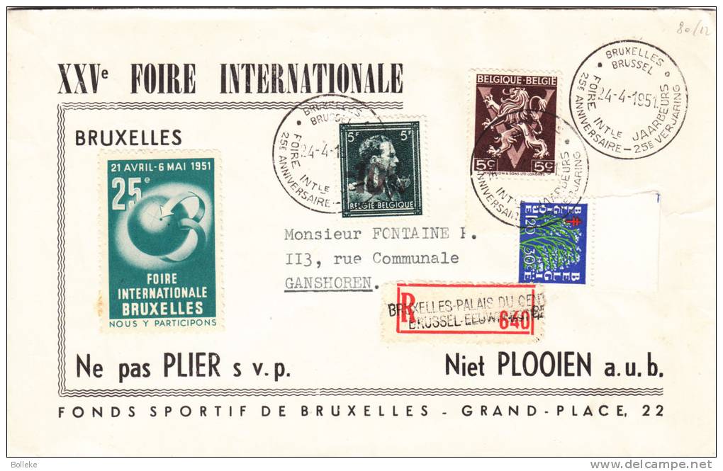 Moins 10% - Léopold III - V De Londres - Belgique - Lettre Recommandée De 1951 ° - Vignette Palais Du Centenaire - 1946 -10%