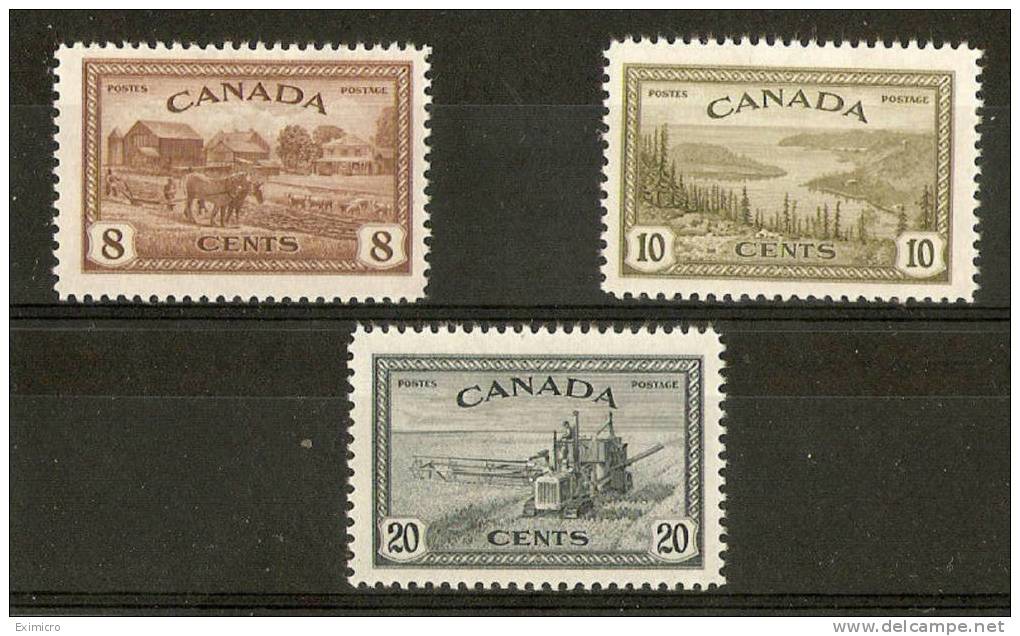 CANADA 1946 PEACE 8c, 10c, 20c SG 401, 402, 404 MOUNTED MINT Cat £10.75 - Unused Stamps
