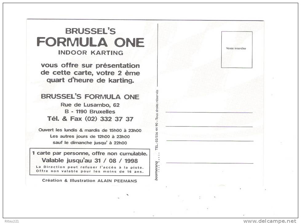 Belgique BRUSSELS Publicité  Formula One Indoor KARTING 1998 Illustration PEEMANS Pilote Casque Voiture Formule 1 Rouge - Fêtes, événements