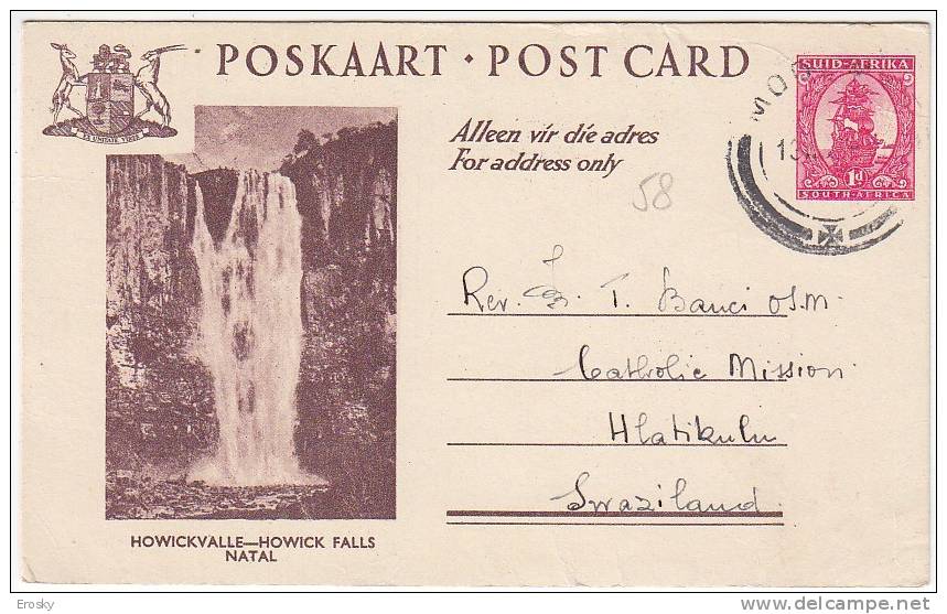 F1489 - AFRIQUE DU SUD ENTIER , HOWICK FALLS NATAL - Storia Postale