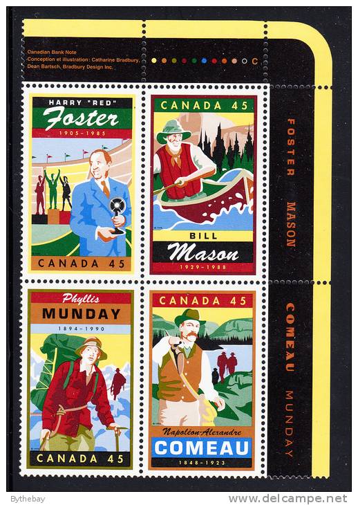 Canada MNH Scott#1753a Upper Right Plate Block 45c Legendary Canadians - Plattennummern & Inschriften