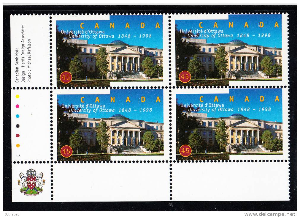 Canada MNH Scott#1756 Lower Left Plate Block 45c University Of Ottawa 150th Anniversary - Plattennummern & Inschriften