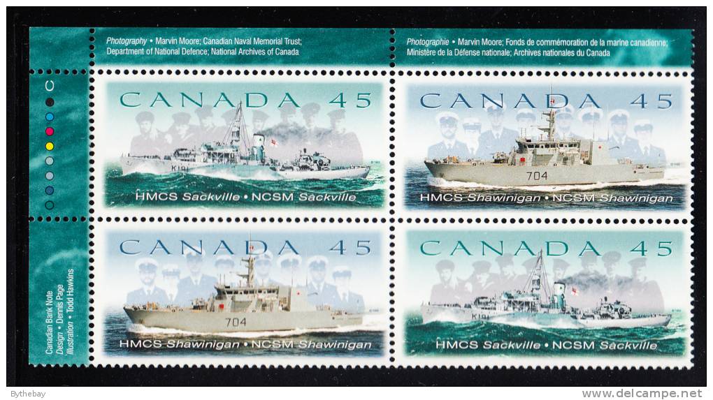 Canada MNH Scott#1763a Upper Left Plate Block 45c Canadian Naval Reserve - Num. Planches & Inscriptions Marge