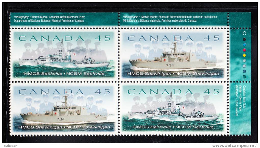 Canada MNH Scott#1763a Upper Right Plate Block 45c Canadian Naval Reserve - Num. Planches & Inscriptions Marge