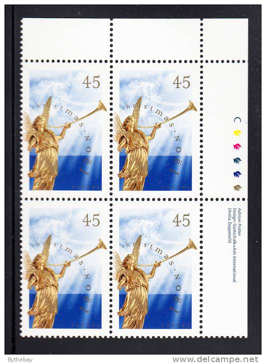 Canada MNH Scott#1764 Upper Right Plate Block 45c Christmas Angels - Plattennummern & Inschriften