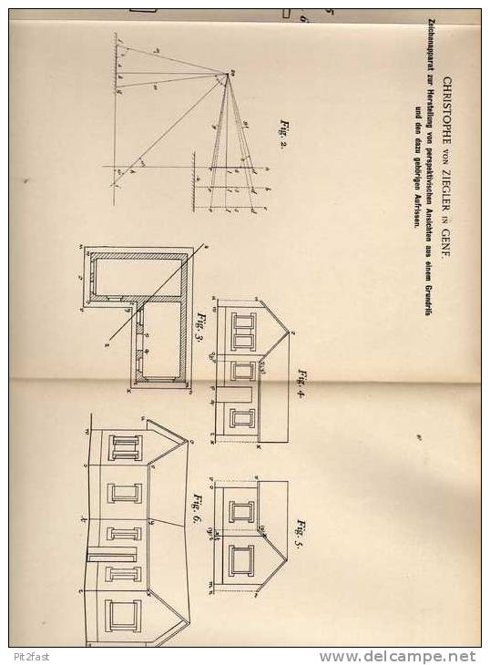 Original Patentschrift - Ch. Von Ziegler In Genf , 1899 , Zeichenapparat Für Perspektivische Ansichten , Architektur !! - Architecture