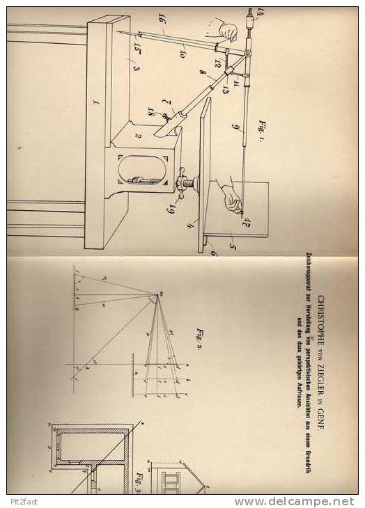 Original Patentschrift - Ch. Von Ziegler In Genf , 1899 , Zeichenapparat Für Perspektivische Ansichten , Architektur !! - Arquitectura