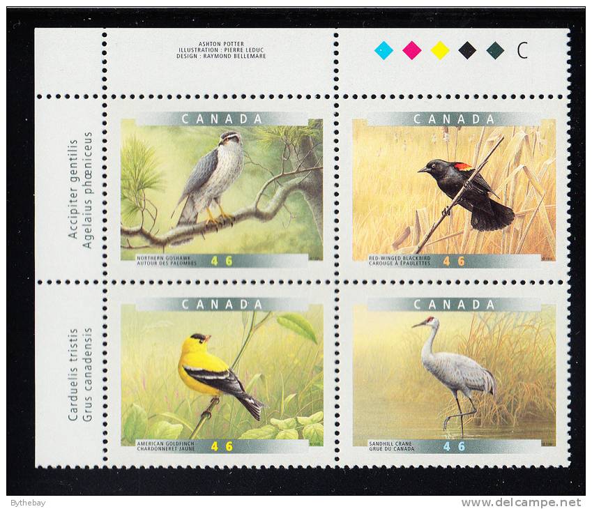 Canada MNH Scott#1773a Upper Left Plate Block 46c Birds Of Canada - Num. Planches & Inscriptions Marge