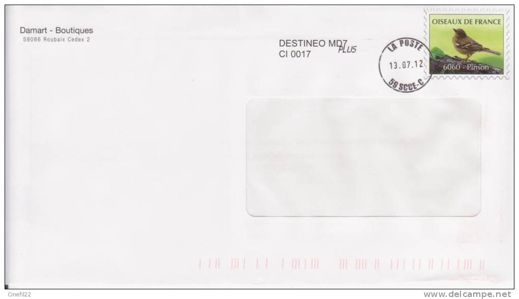 France, Pseudo Entier Postal DAMART, Oiseaux De France, 2012 - Pseudo Privé-postwaardestukken